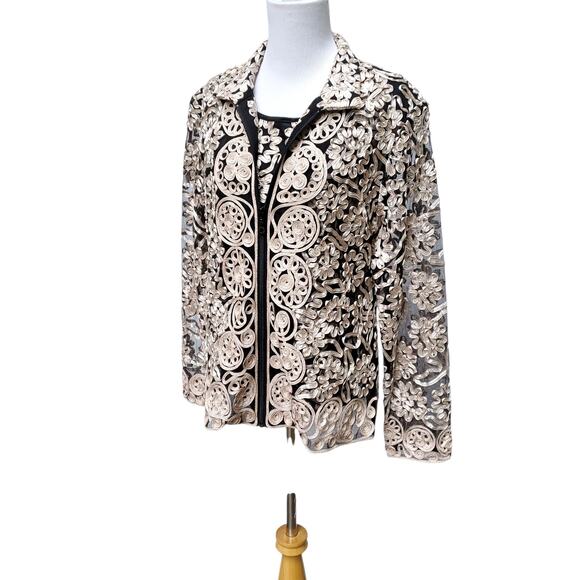 Damee Inc Black Mesh Soutache Zip Jacket & Matching Tank Top Twinset Sz L - Picture 6 of 16